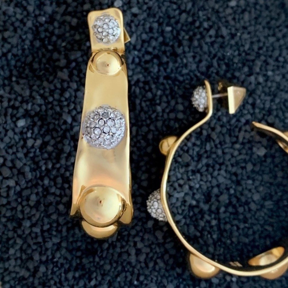 ALEXIS BITTAR • Large Gold Molten Metal Dot Pavé Crystal Studded Hoop Earrings - Picture 3 of 12